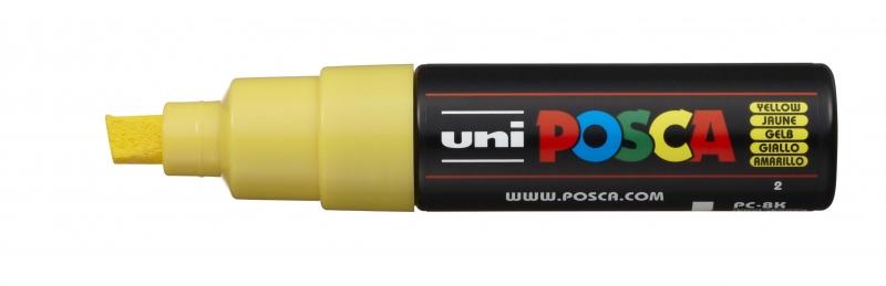 Uni Posca Marcatore di vernice a base d'acqua -PC-8K Giallo 80mm Caratteristiche -Punta bisellata acrilica -Larghezza di tratto