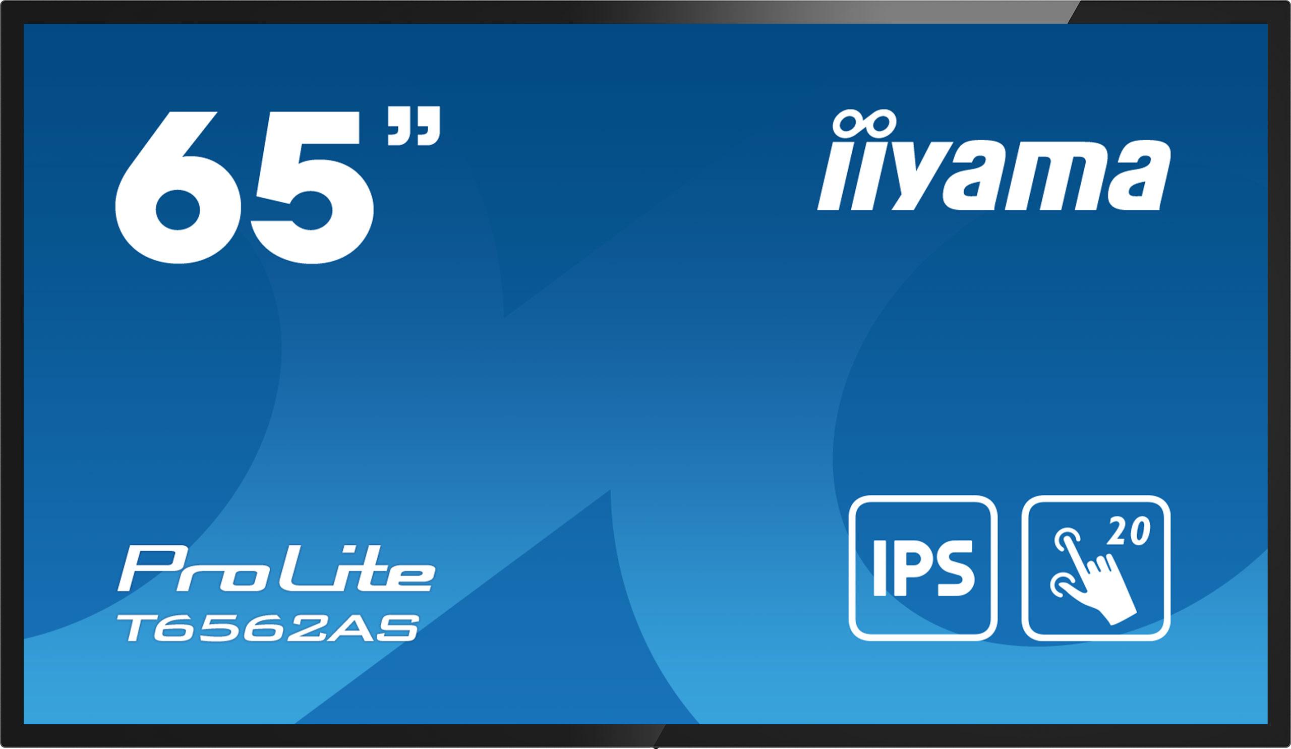 iiyama T6562AS-B1 visualizzatore di messaggi Pannello piatto interattivo 163,8 cm (64.5") IPS 500 cd/mÂ² 4K Ultra HD Nero Tou