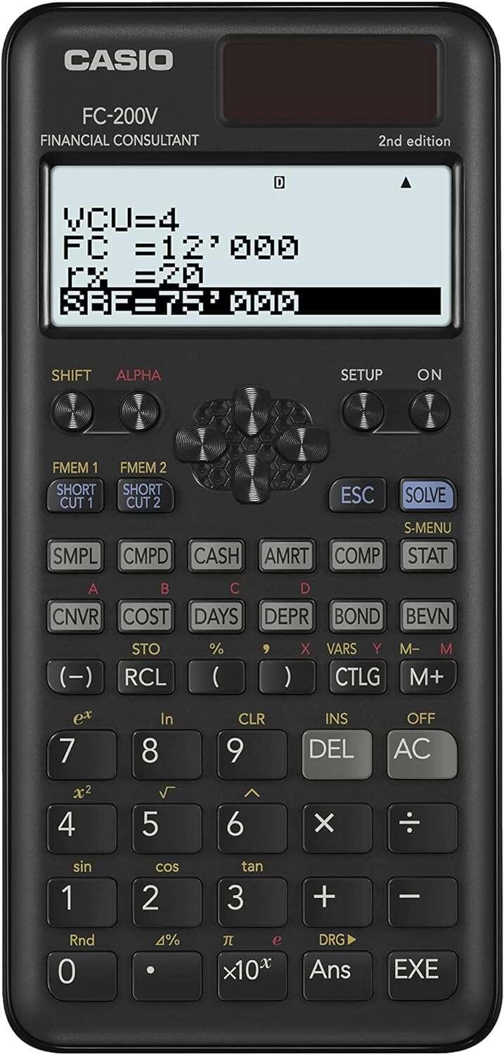 Calcolatrice finanziaria Casio FC200V - Schermo a 4 righe - Visualizzazione di piÃƒÂ¹ parametri contemporaneamente - Tasti