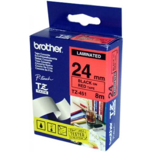 NASTRO TZ 24 MM NERO SU ROSSO LAMINATO ( LUNGHEZZA 8 METRI )