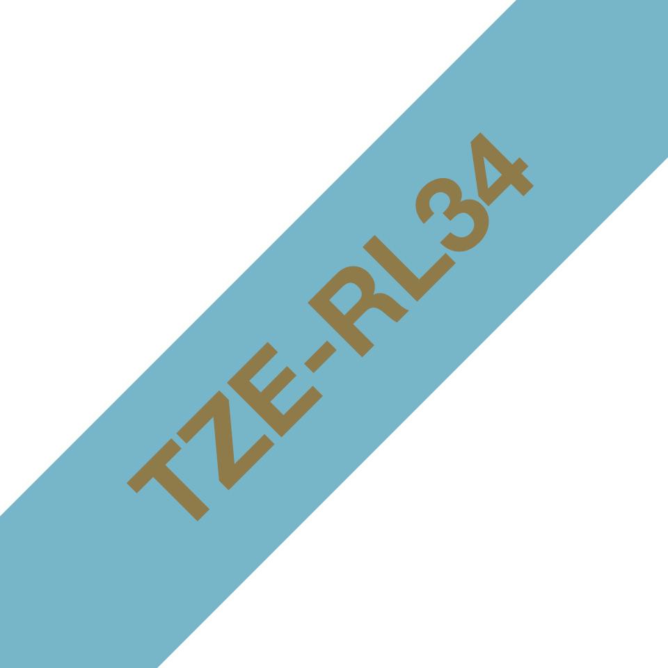 Nastro in tessuto TZE sfondo azzurro e scritta oro da 12MM x 4m di lunghezza