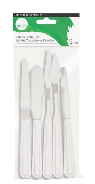 Daler Rowney semplicemente una confezione di 5 spatole in plastica - forma diversa - plastica resistente - colore bianco