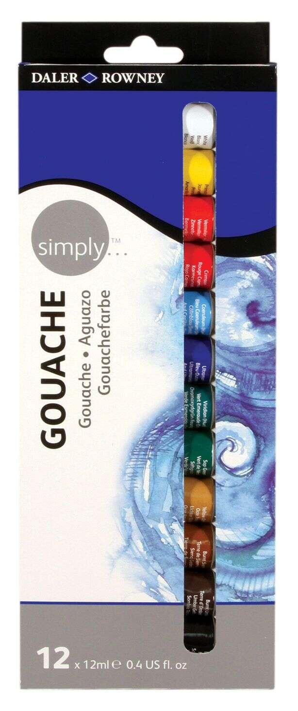 Daler Rowney semplicemente una confezione di 12 gouache acriliche - assegnazione rapida - base acqua - copertura ottimale - 12