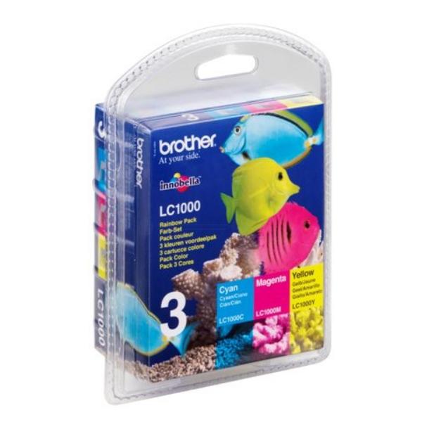 Brother LC-1000 C/M/Y cartuccia d'inchiostro 3 pz Originale Ciano, Magenta, Giallo (Brother LC1000 RainbowPack - 3 pakker)