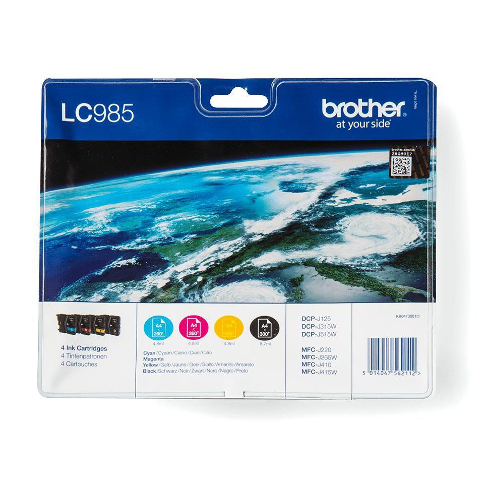 ORIGINAL Brother Multipack nero / ciano / magenta / giallo LC-985 LC985VALBPDR 4 cartucce d'inchiostro LC-985: Bk+C+M+Y