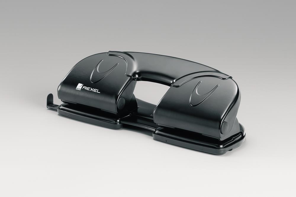 Rexel Four -fold V412, Performance di punzonatura: 12 fogli, black metal, con perforazione da 80 mm, con una pista di stop per