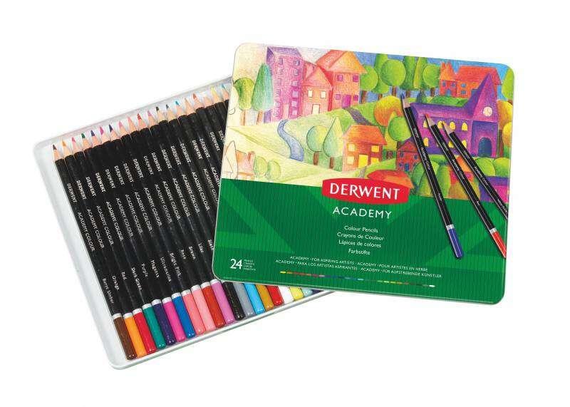Derwent Academy Confezione da 24 matite colorate di alta qualit - Trasferimento perfetto del colore - Corpo in legno naturale