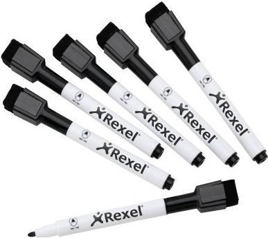 Nobo 2104184 Black Mini Whiteboard Pen with Magnetic Eraser Cap Pack of 6