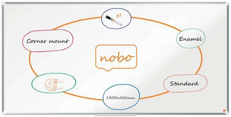Nobo Premium Plus Enamel Magnetic Whiteboard 1800x900mm