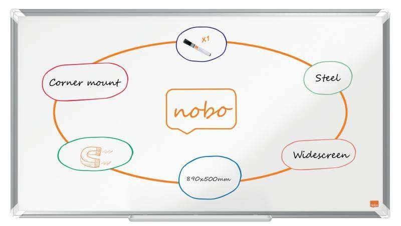 Nobo Premium Plus Widescreen Steel Magnetic Whiteboard 890x500mm