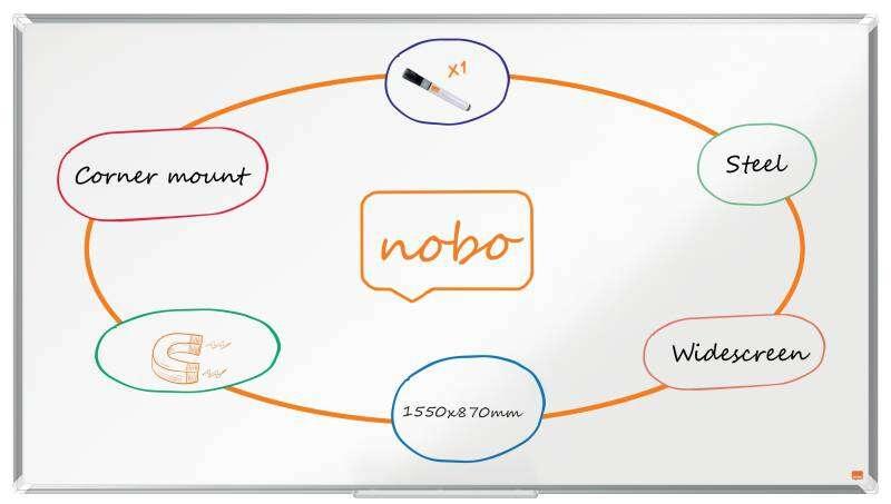 Nobo Premium Plus Widescreen Steel Magnetic Whiteboard 1550x870mm