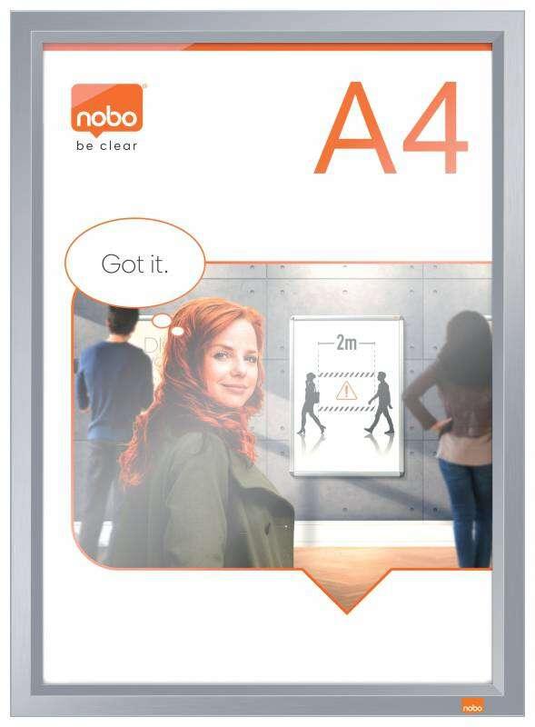 Nobo Impression Pro Wall Mounted A4 Poster Frame Literature Sign Holder With Anodised Clip Frame - 1915578