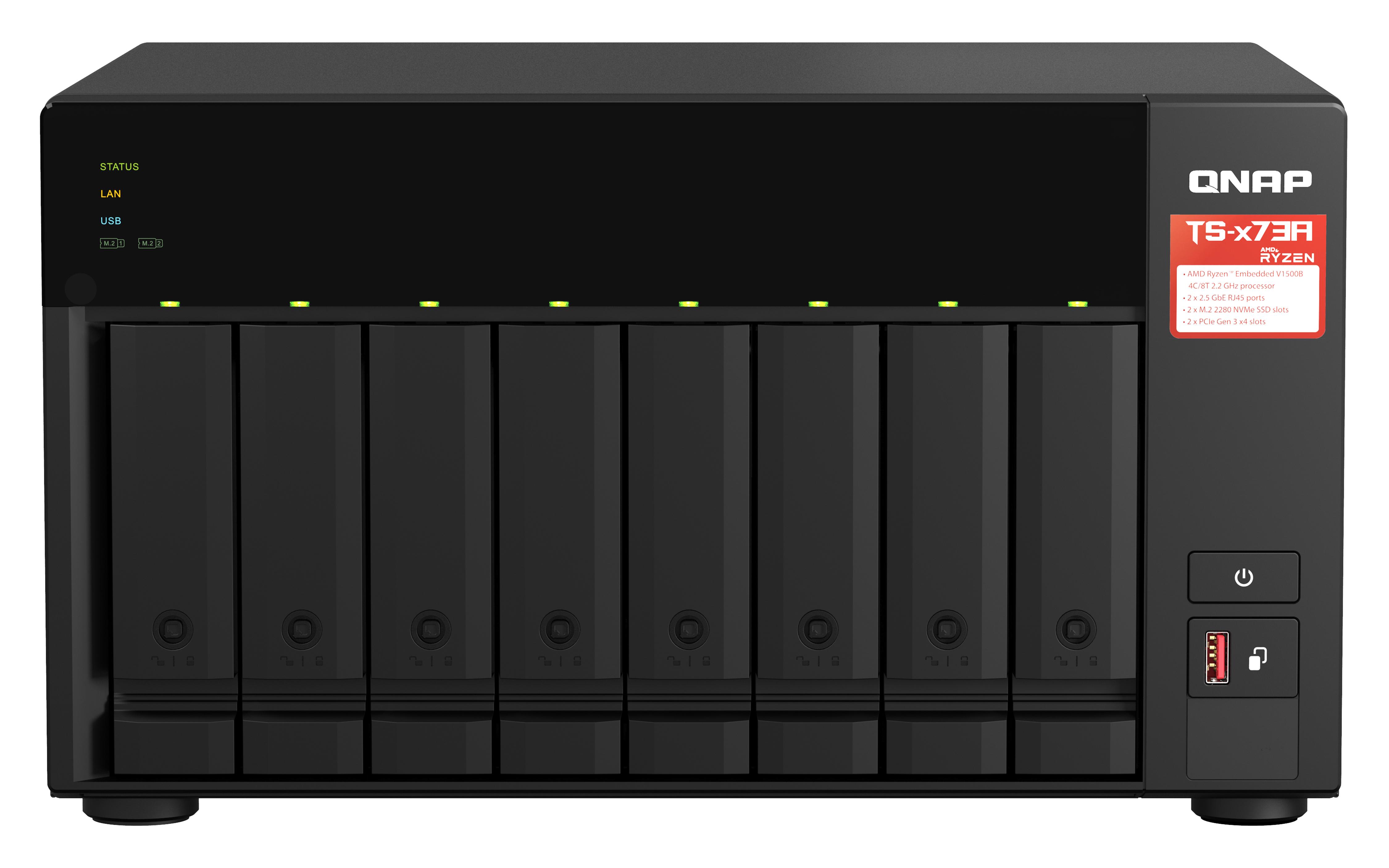 QNAP TS-873A-8G NAS Tower Ryzen Embedded V1500B 8 GB DDR4 80 TB HDD Nero (QNAP TS-873A-8G/80TB EXOS 8 Bay)