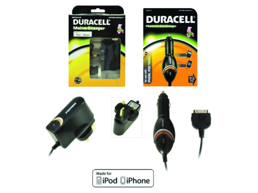 Duracell BUN0106A Caricabatterie per dispositivi mobili Nero Auto Interno (Apple 30pin Home & Car Charger Bundle)