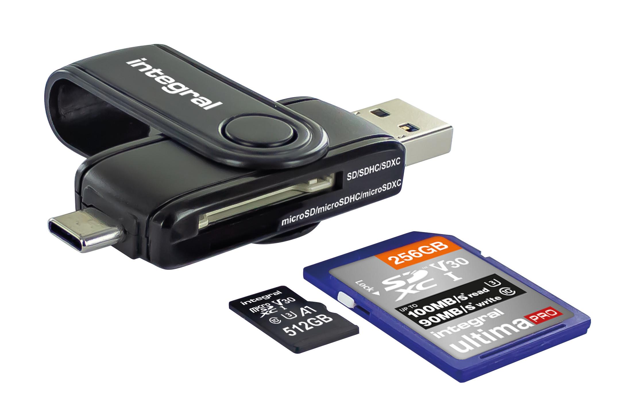 Integral USB3.0 CARDREADER TYPE A & TYPE C DUAL SLOT SD MSD lettore di schede USB 3.2 Gen 1 3.1 Gen 1 Nero (USB 3.0 CARD READER