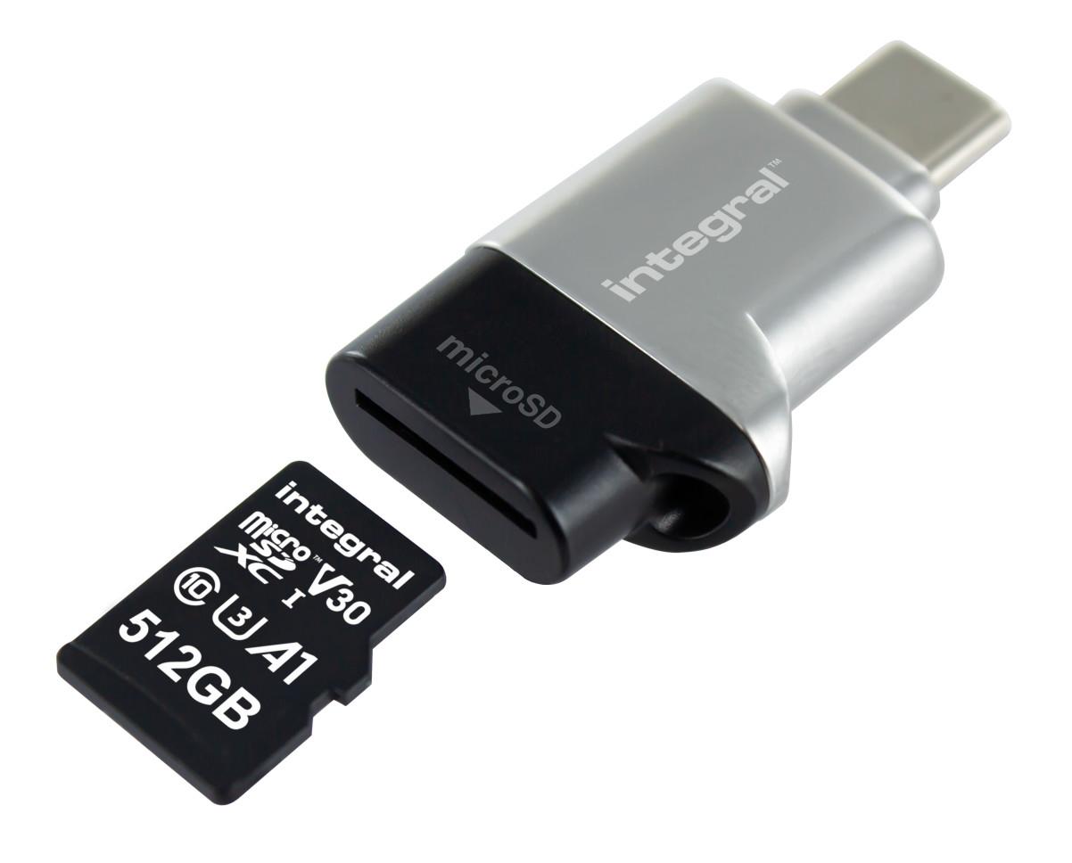 Integral USB3.0 CARDREADER TYPE C SINGLE SLOT MSD lettore di schede USB 3.2 Gen 1 (3.1 Gen 1) Nero Argento