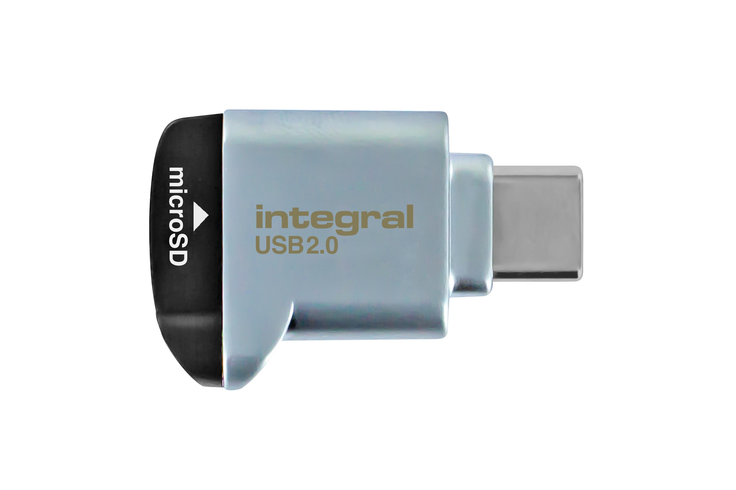 Integral USB2.0 CARDREADER TYPE C SINGLE SLOT MSD ETAIL lettore di schede Nero Argento (USB 2.0 CARD READER TYPE C SINGLE SLOT