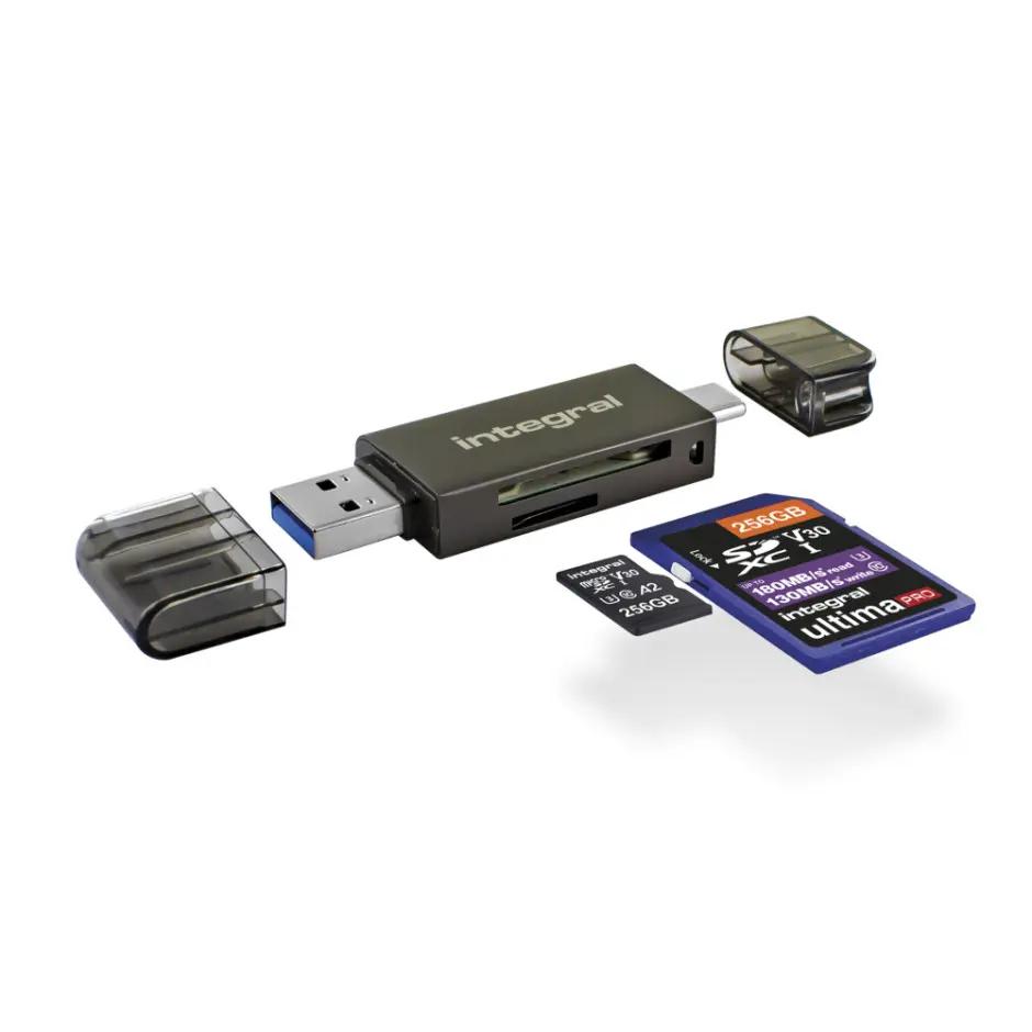 Integral INCRUSB3.0ACSDMSDA2 lettore di schede USB 3.2 Gen 1 3.1 Gen 1 Type-A/Type-C Nero (USB 3.0 CARD READER TYPE A & TYPE C