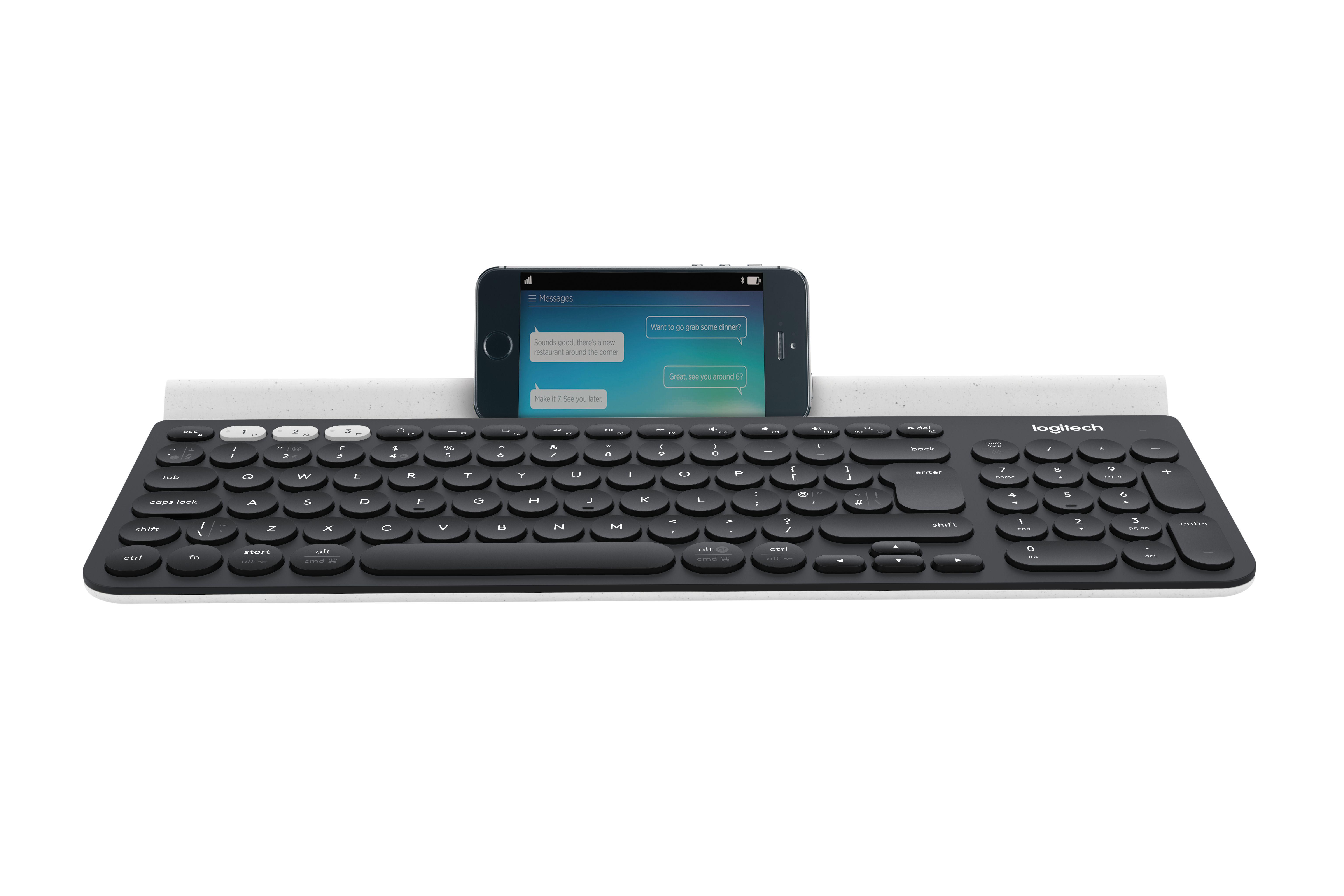 Logitech K780 Multi-Device Wireless Keyboard tastiera Universale RF senza fili + Bluetooth QWERTZ Tedesco Grigio, Bianco