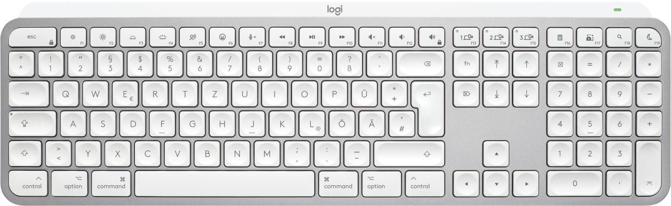 Logitech MX Keys S for Mac tastiera Ufficio RF senza fili + Bluetooth QWERTZ Tedesco Alluminio, Bianco