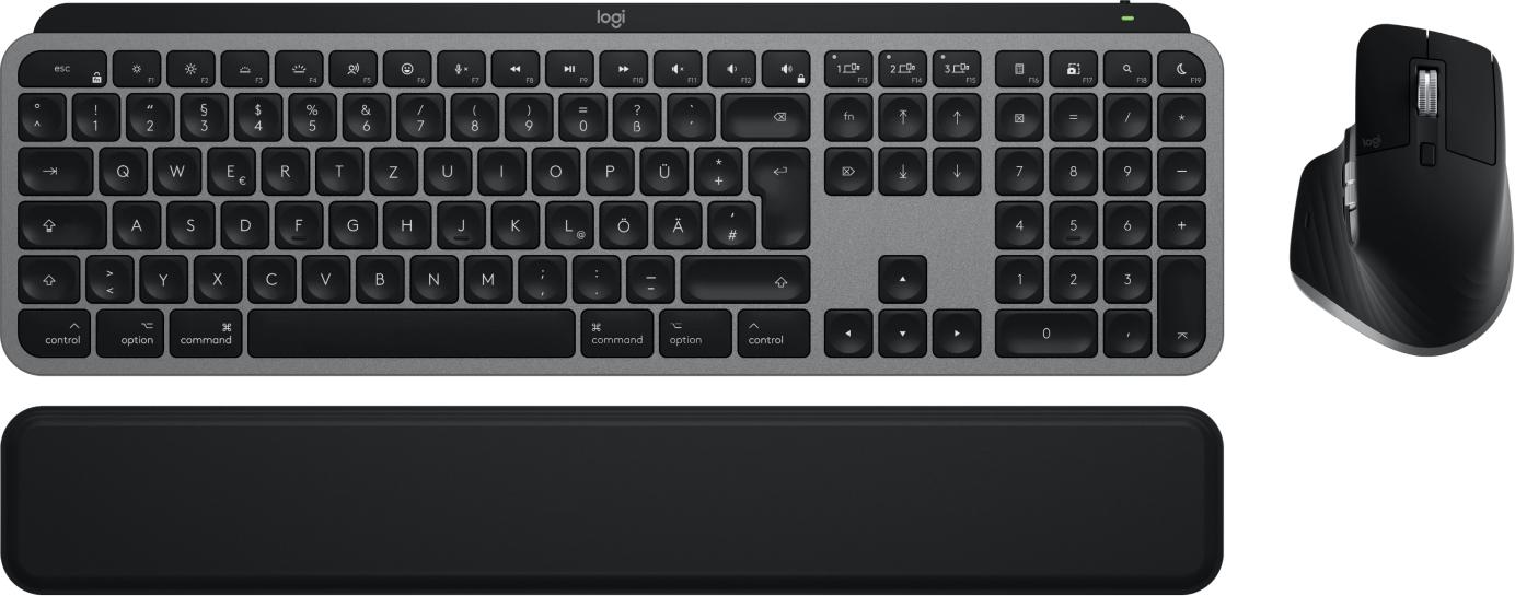 Logitech MX Keys S Combo for Mac tastiera Mouse incluso RF senza fili + Bluetooth QWERTZ Tedesco Alluminio, Nero