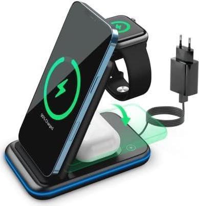 Caricabatterie Wireless Dock 3in1 QI per Apple 15W nero
