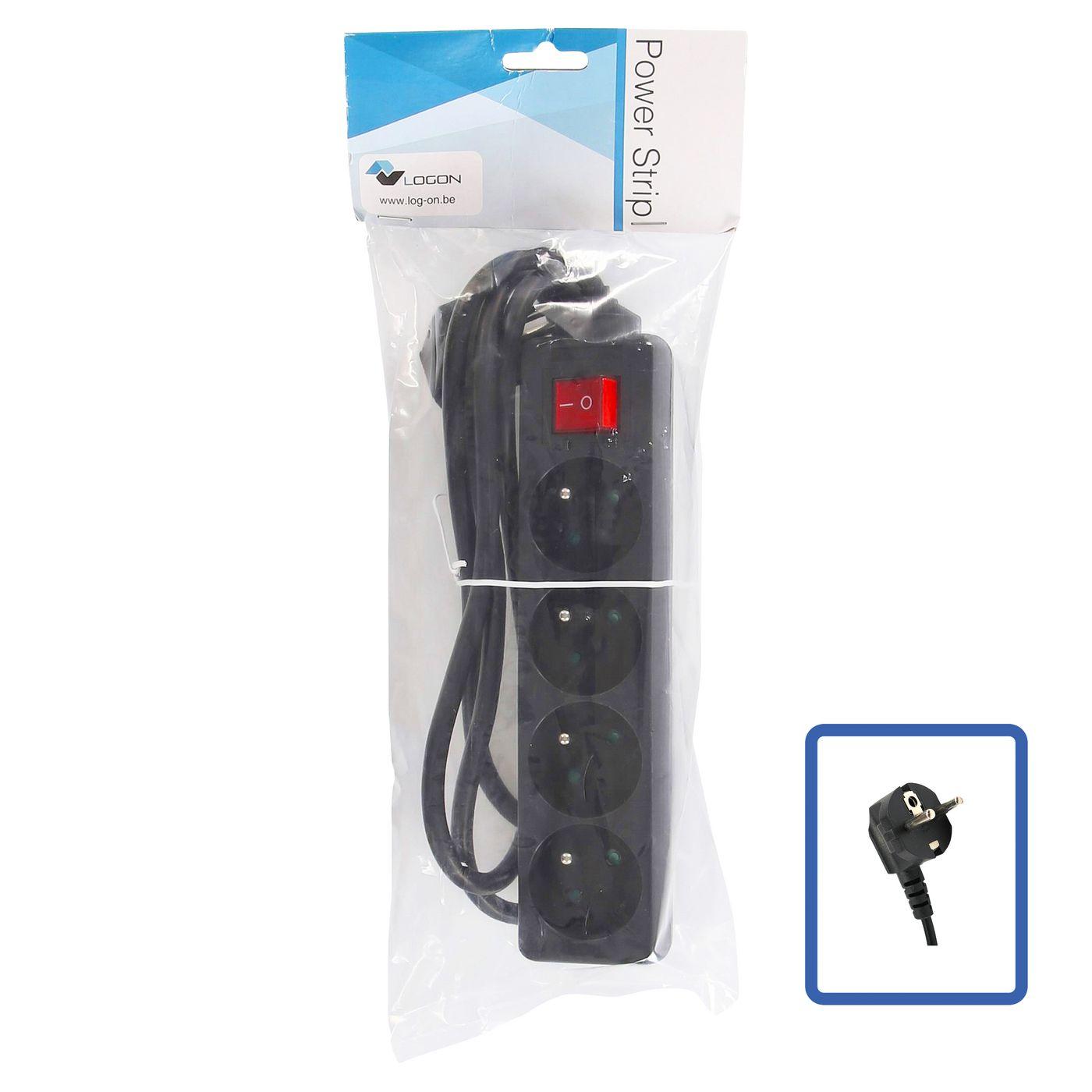 4-WAY POWER STRIP BLACK - - ON/OFF SWITCH - 1.5M CABLE - Warranty 24M