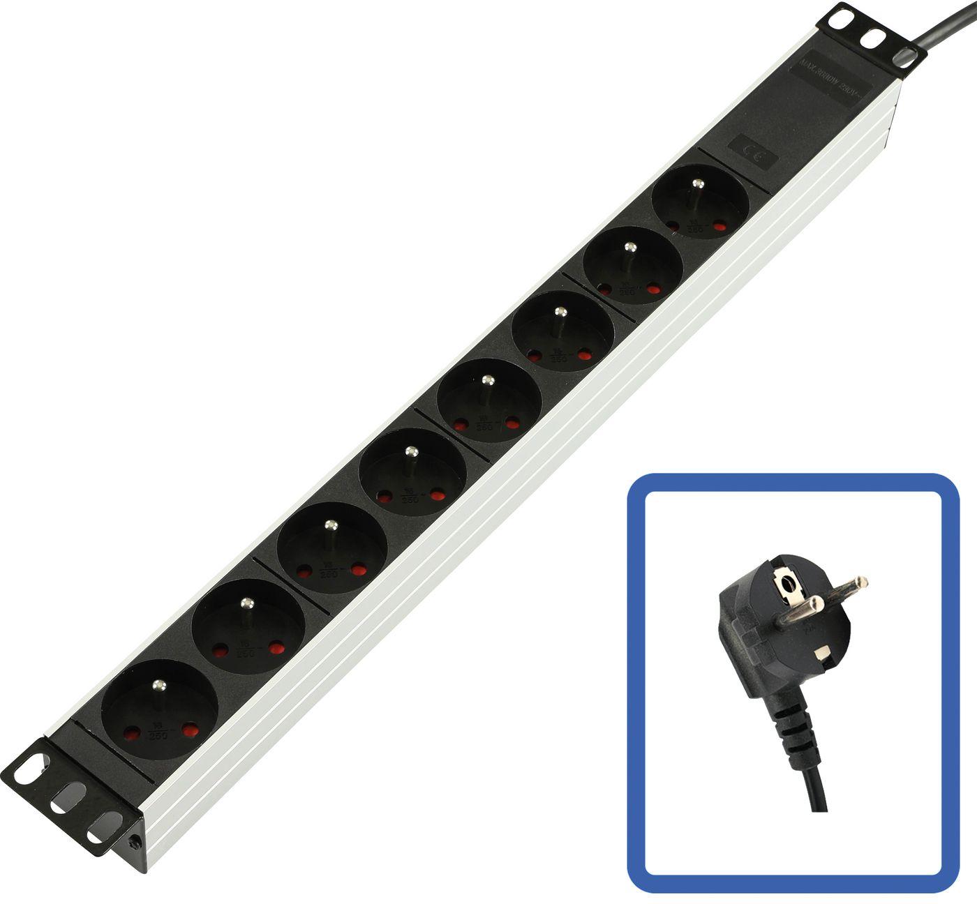 LOGON TUPS032 unit di distribuzione dell'energia PDU 8 presae AC Nero (POWER STRIP 19 - 8 WAY - - FULL ALUMINIUM WITHOUT SWITC