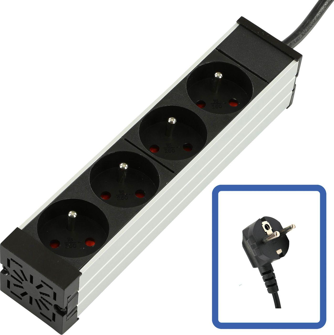 LOGON TUPS039 porta accessori Barra di alimentazione (POWER STRIP 10 - 4WAY - - ALUMINIUM FINISH - 2M CABLE - Warranty: 24M)