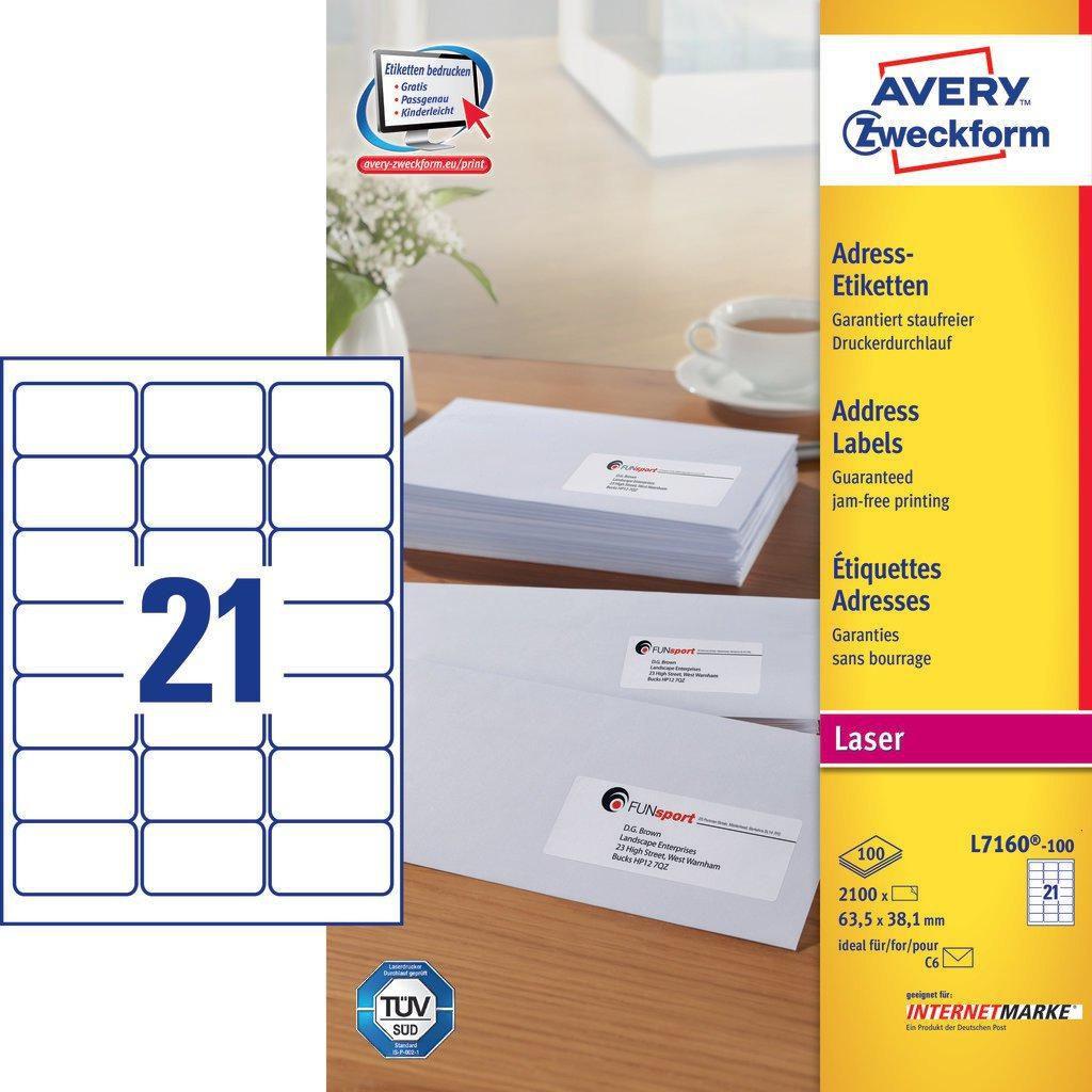 Avery L7160-100 etichetta autoadesiva Rettangolo con angoli arrotondati Permanente Bianco 2100 pezzo[i] (Avery Laser Address La