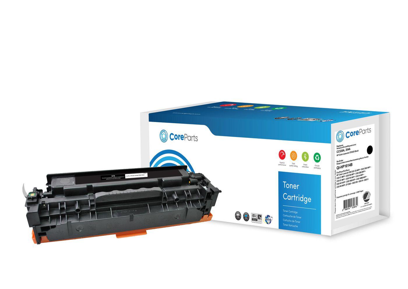 CoreParts QI-HP1014B cartuccia toner 1 pz Compatibile Nero (Toner Black CC530A - Pages 3.500 Nordic Swan - HP Color LaserJet CP