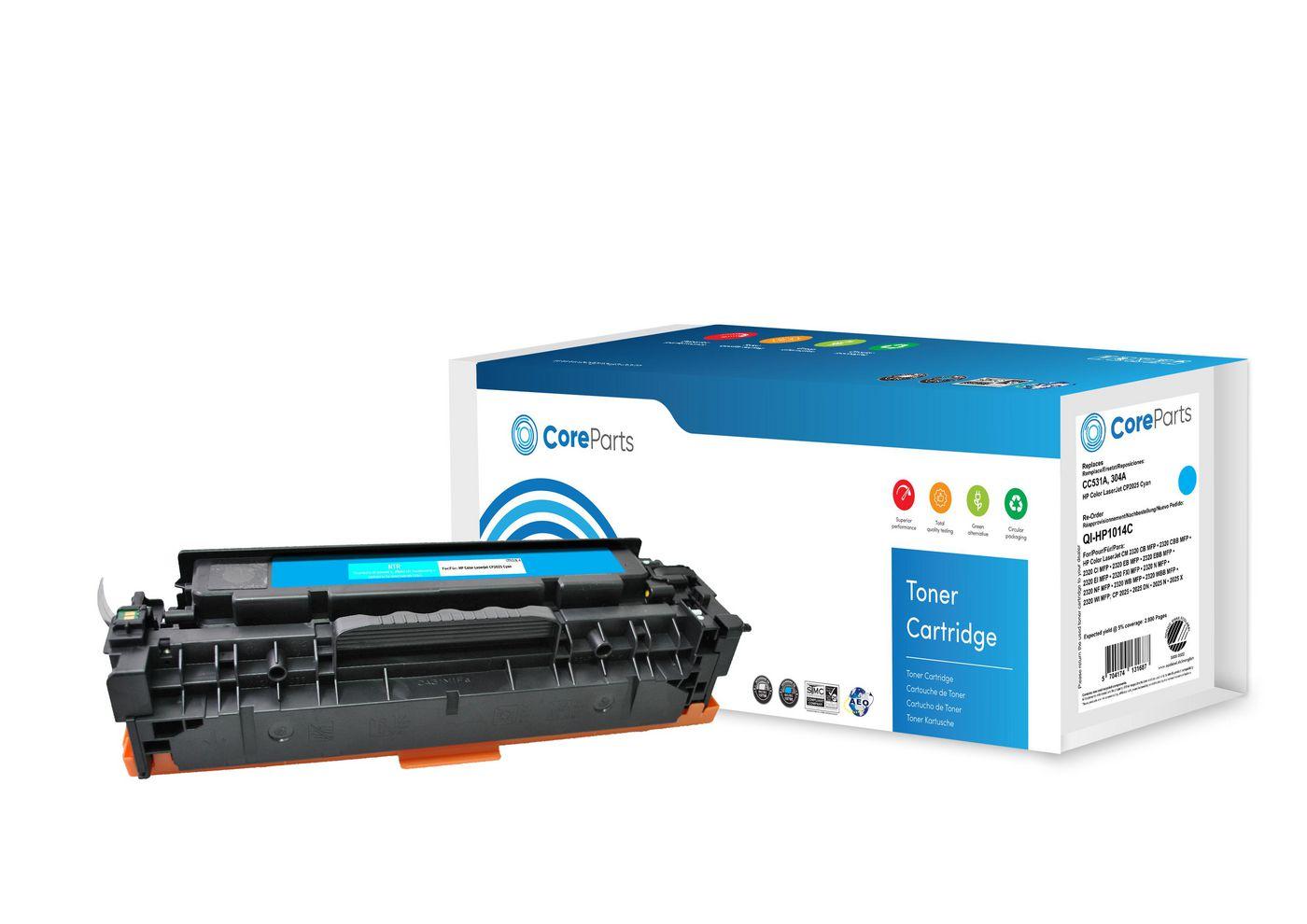 CoreParts QI-HP1014C cartuccia toner 1 pz Compatibile Ciano (Toner Cyan CC531A - Pages 2.800 Nordic Swan - HP Color LaserJet CP