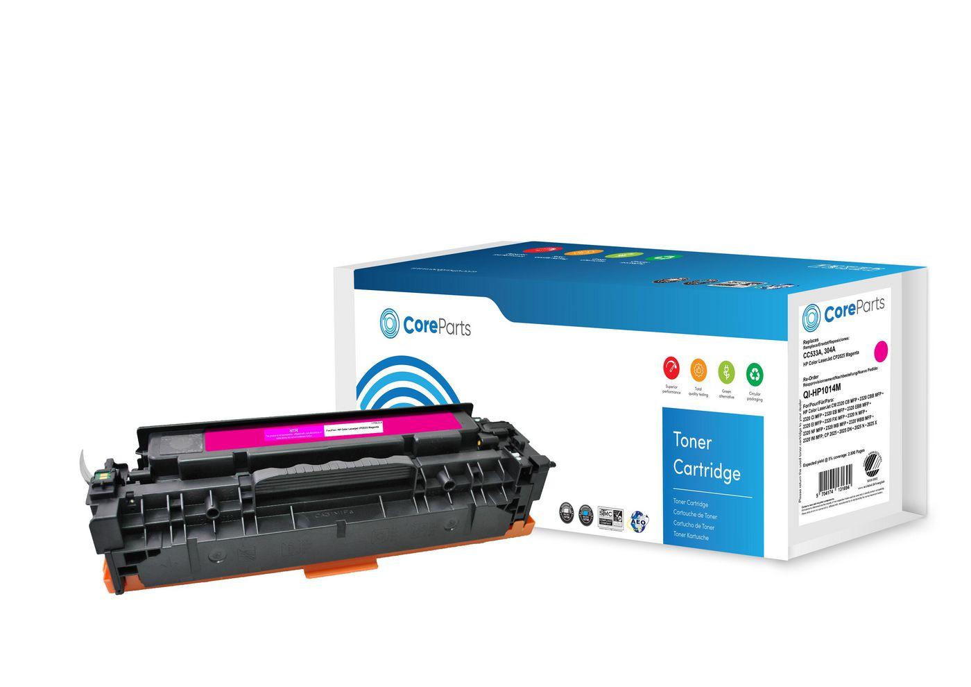 CoreParts QI-HP1014M cartuccia toner 1 pz Compatibile Magenta (Toner Magenta CC533A - Pages: 2.800, Nordic Swan - HP Color Lase