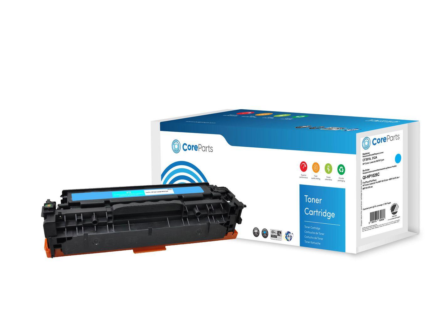 CoreParts QI-HP1026C cartuccia toner 1 pz Compatibile Ciano (Toner Cyan CF381A - Pages 2.700 Nordic Swan - HP Color LaserJet M4