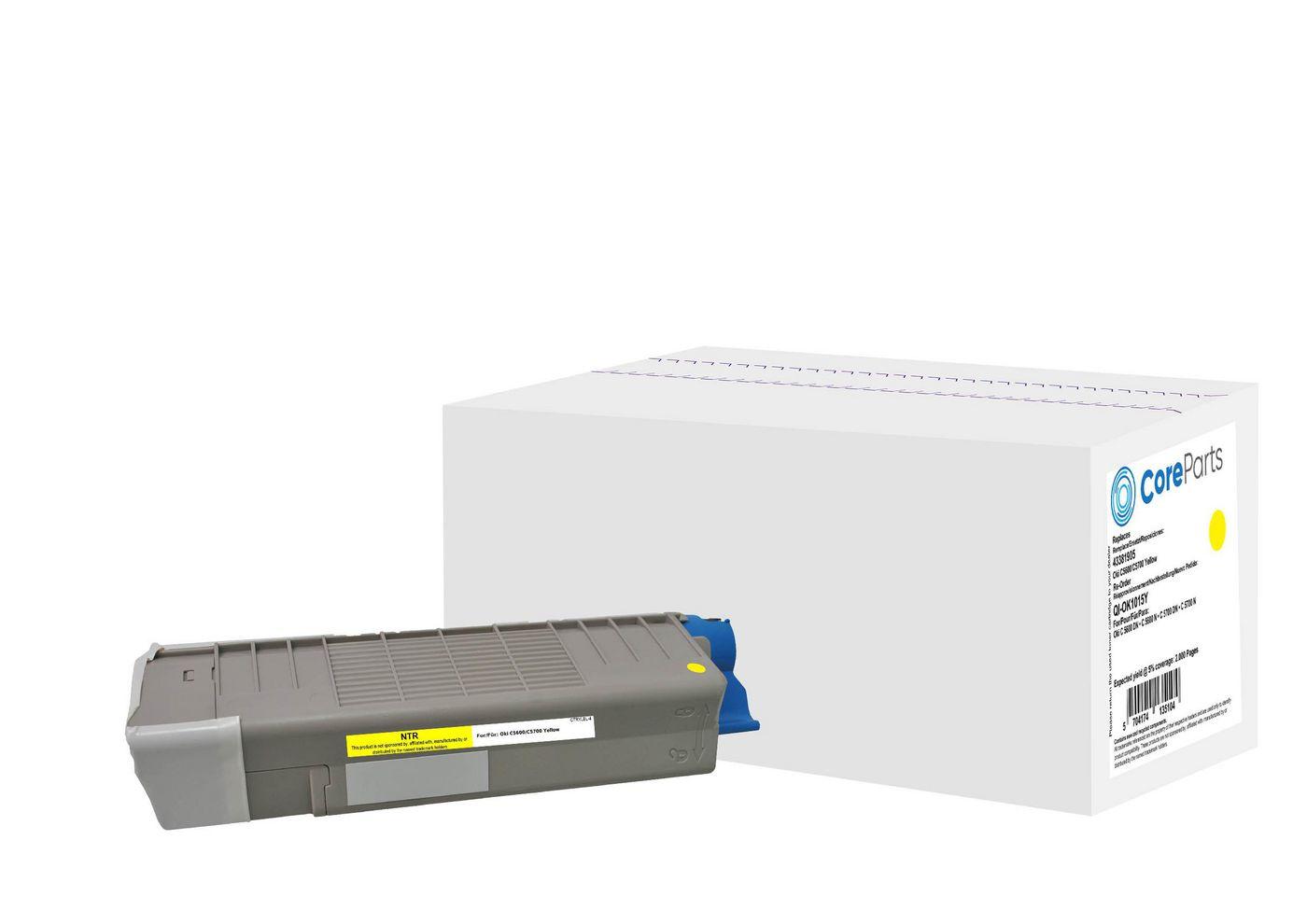 CoreParts QI-OK1015Y cartuccia toner 1 pz Compatibile Giallo (Toner Yellow 43381905 - Pages 2.000 - Oki C5600/C5700 Series - Wa
