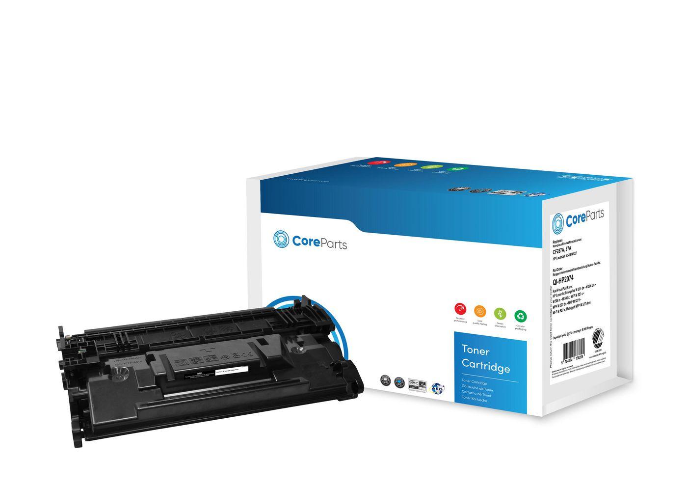 CoreParts QI-HP2074 cartuccia toner 1 pz Compatibile Nero (Toner Black CF287A - Pages 9.000 Nordic Swan - HP LaserJet M506/M527