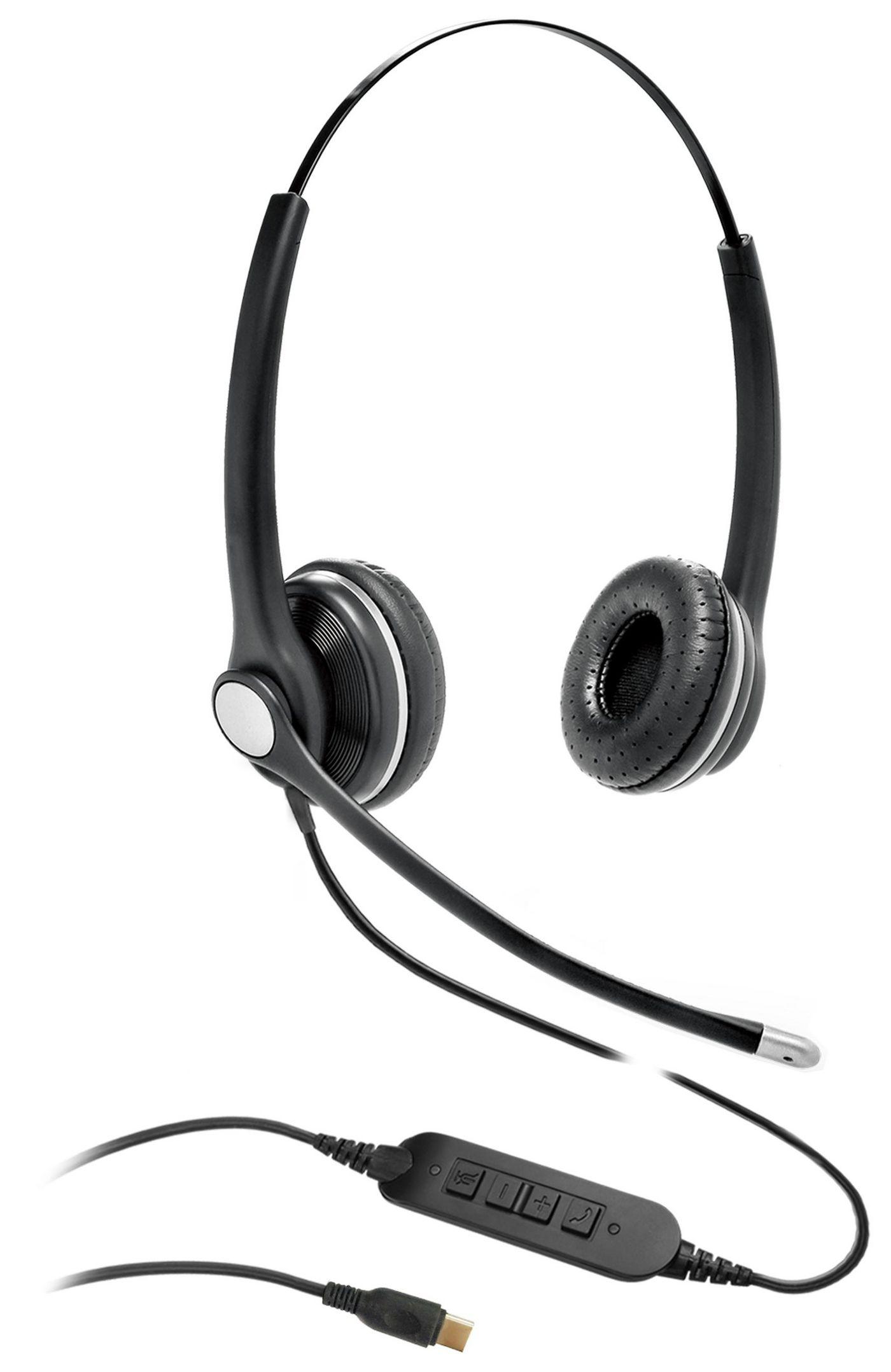 eSTUFF GLB240450 cuffia e auricolare Cablato A Padiglione Ufficio USB tipo-C Bluetooth Nero (G4045 USB-C Office Headset - Binau
