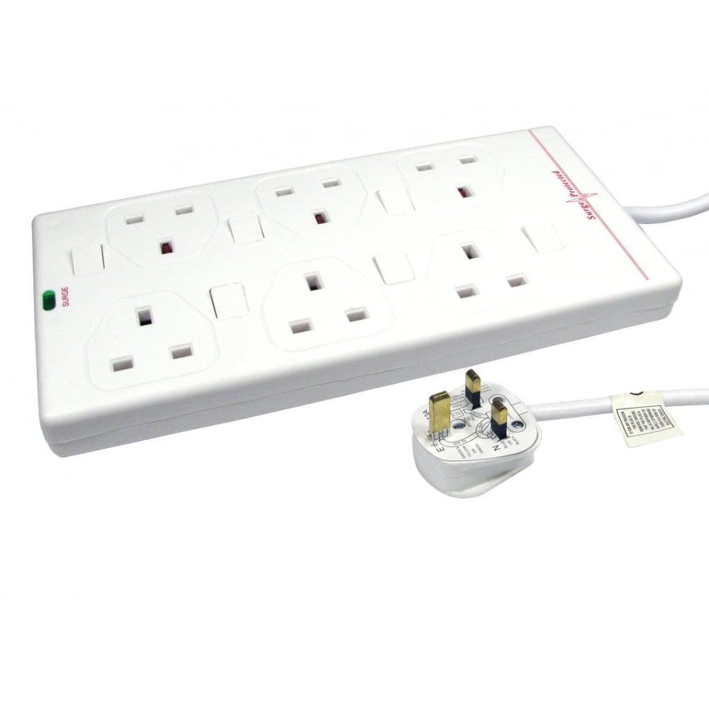 6-way UK Socket 2M White - Warranty 300M
