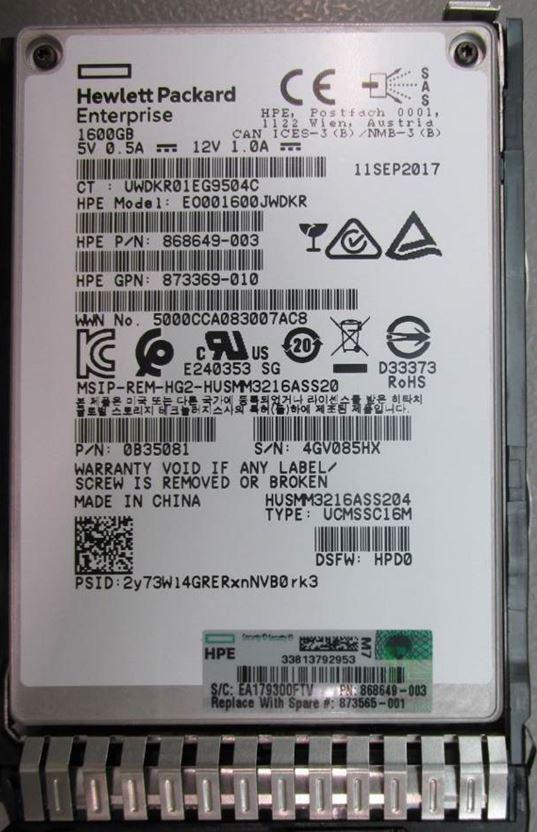 SSD 1,6 TB SFF SAS WI SC DS