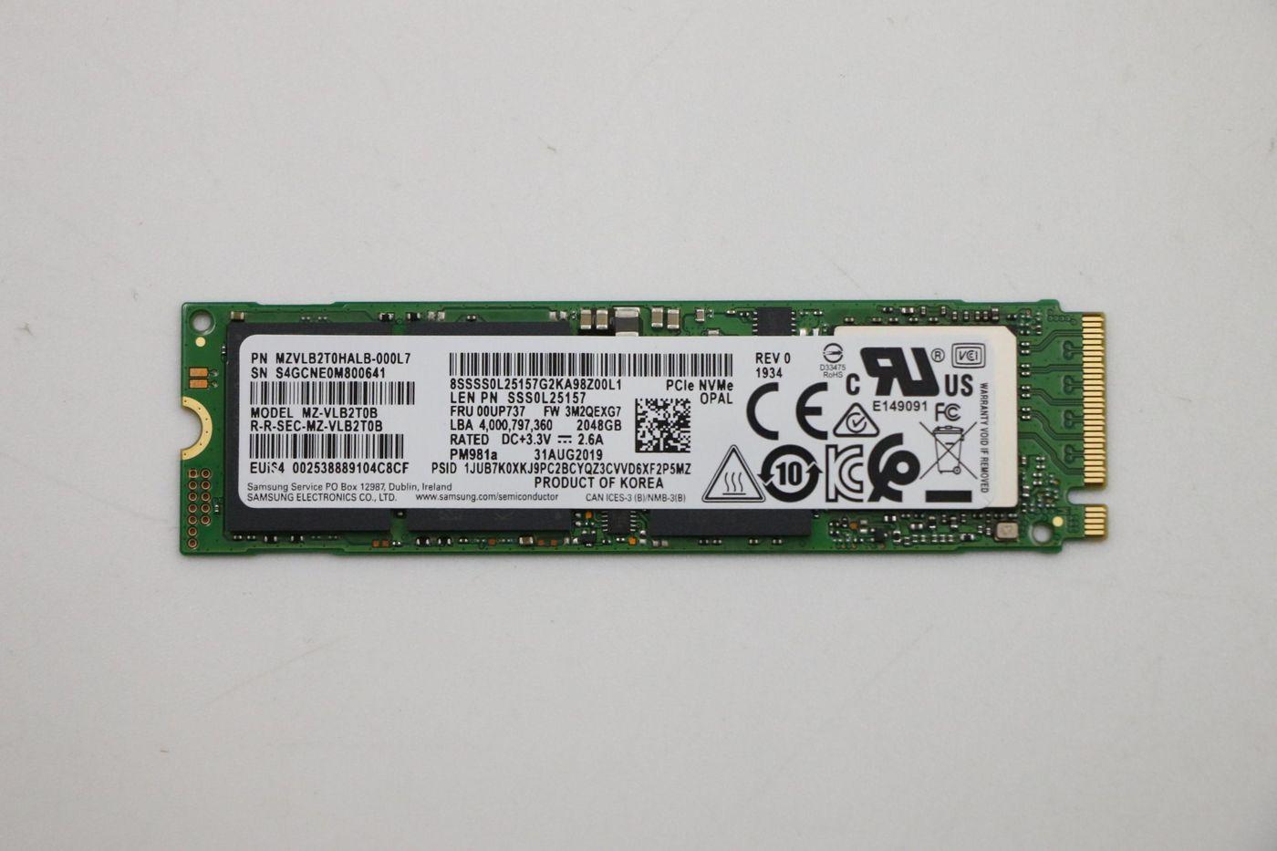SSD M.2 2280 PCIe NVMe 2TB - OPAL 2 0 FRU SSD M.2 2280 - PCIe NVMe 2TB OPAL 2 0 Samsung - Warranty: 6M