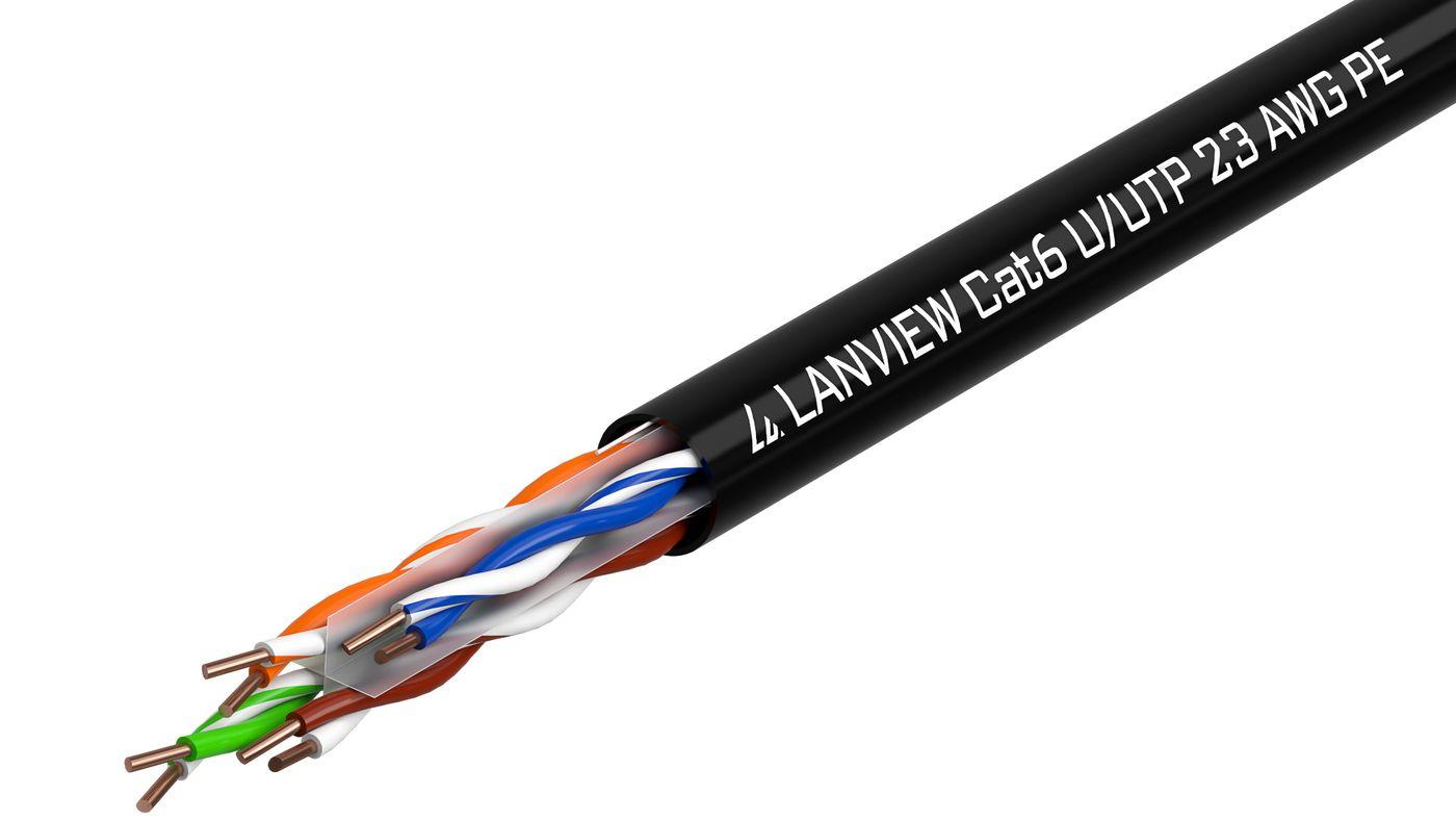 Lanview LVN122151 cavo di rete Nero 305 m Cat6 U/UTP UTP (Cat6 U-UTP Network Cable - 4x2xAWG23 PE black 305m Box - Outdoor - Wa