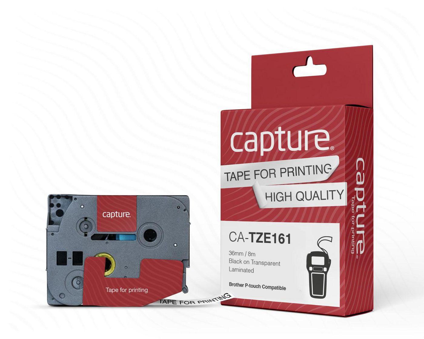 Capture CA-TZE161 nastro per etichettatrice (36mm x 8m Black on - Transparent Tape)
