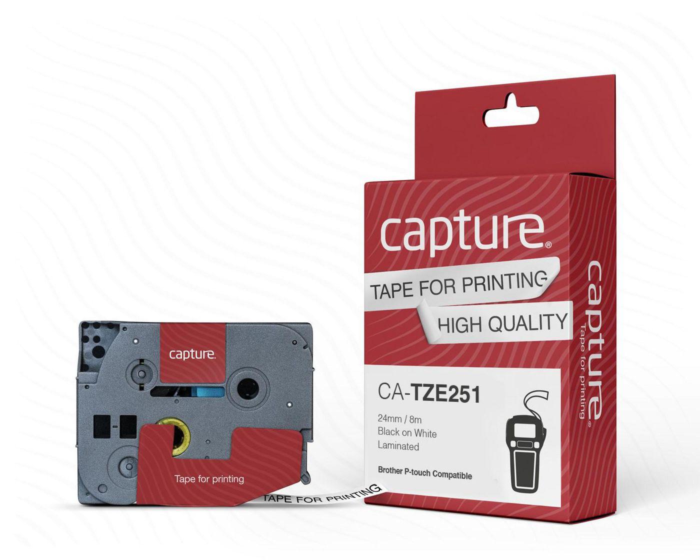 Capture CA-TZE251 nastro per etichettatrice (24mm x 8m Black on White Tape)