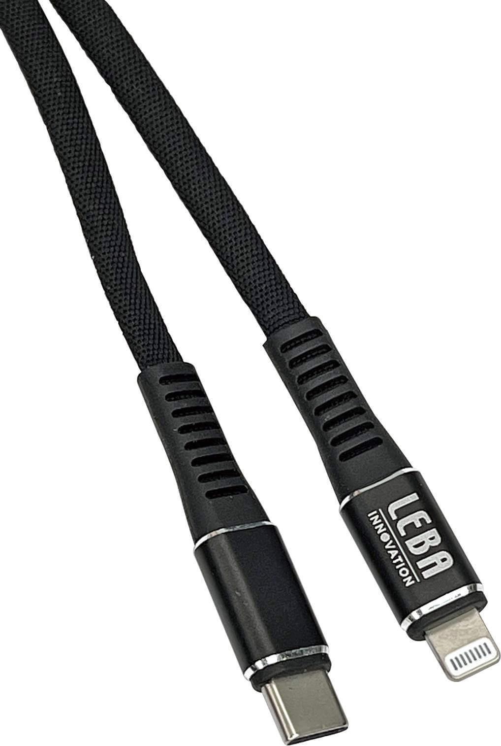 Cavo piatto intrecciato intrecciato Leba | USB-C su Lightning | 1.2m | Nero | Sfuso | NCABLE-LE-UC-8P-1.2M (NCABLE-LE-U-8P-1.2M)