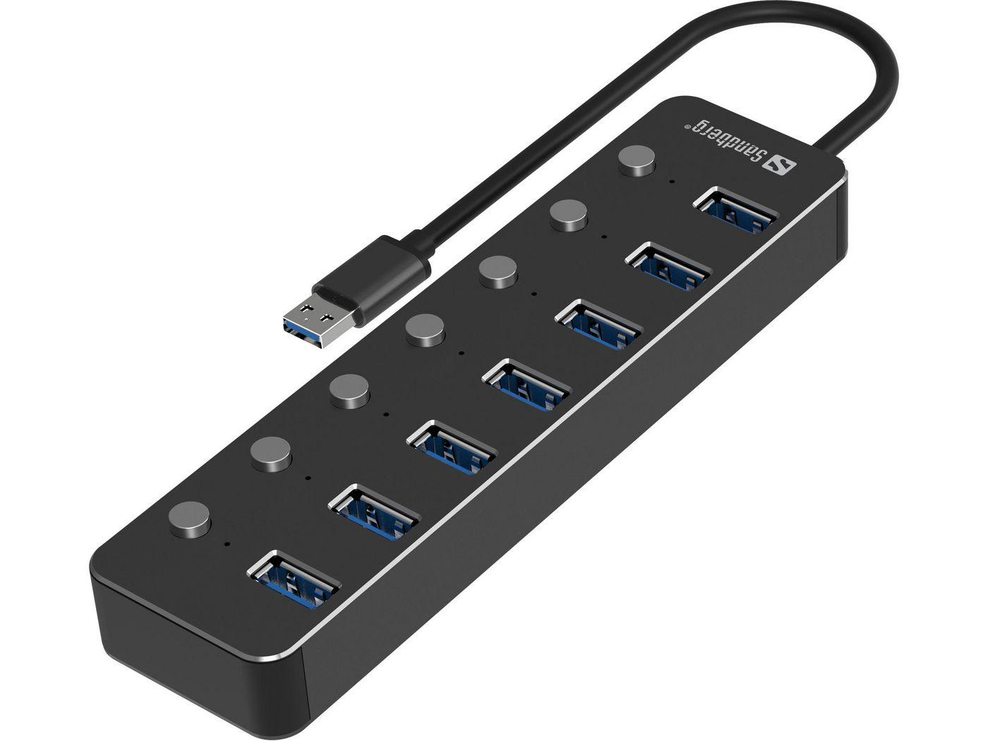 Sandberg 134-33 hub di interfaccia USB 3.2 Gen 1 3.1 Gen 1 Type-A 5000 Mbit/s Nero (USB 3.0 Hub 7 Ports - USB 3.0 Hub 7 Ports U
