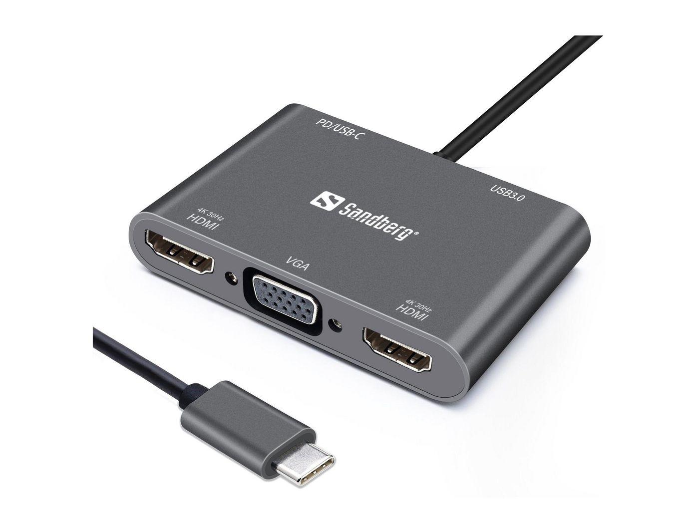 Sandberg USB-C Dock 2xHDMI1xVGAUSBPD (USB-C Dock 2xHDMI1xVGAUSBPD - USB-C Dock - 2xHDMI1xVGAUSBPD Wired USB 3.2 Gen 1 3.1 Gen 1