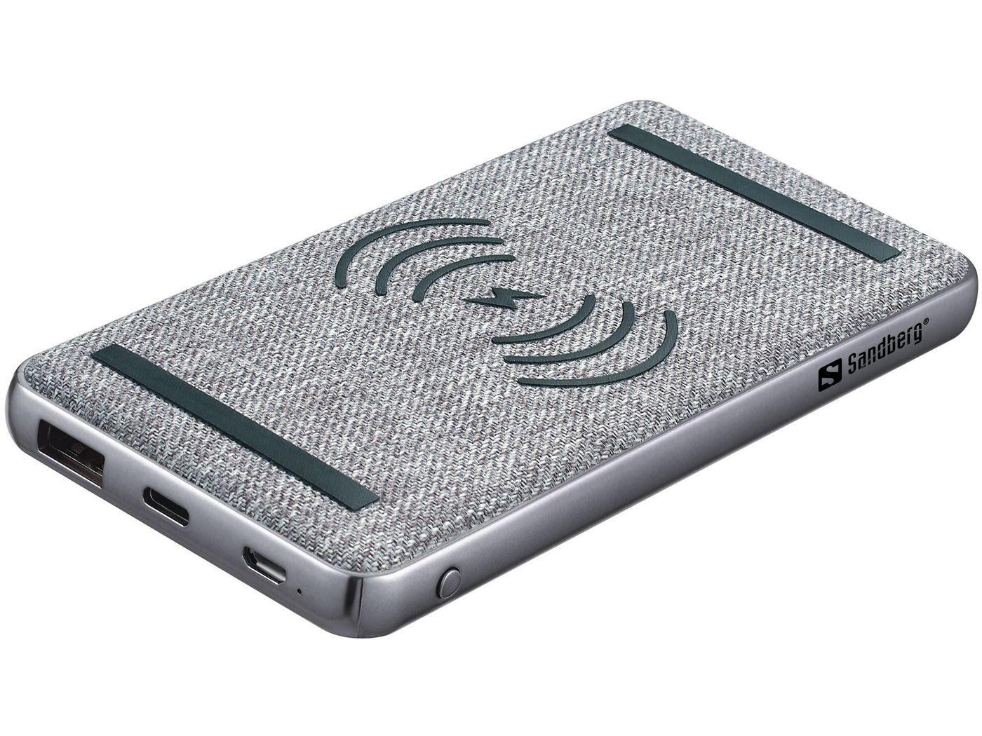 Sandberg 420-61 batteria portatile Polimeri di litio LiPo 10000 mAh Carica wireless Nero Grigio (Powerbank 10000 PD20WWireless
