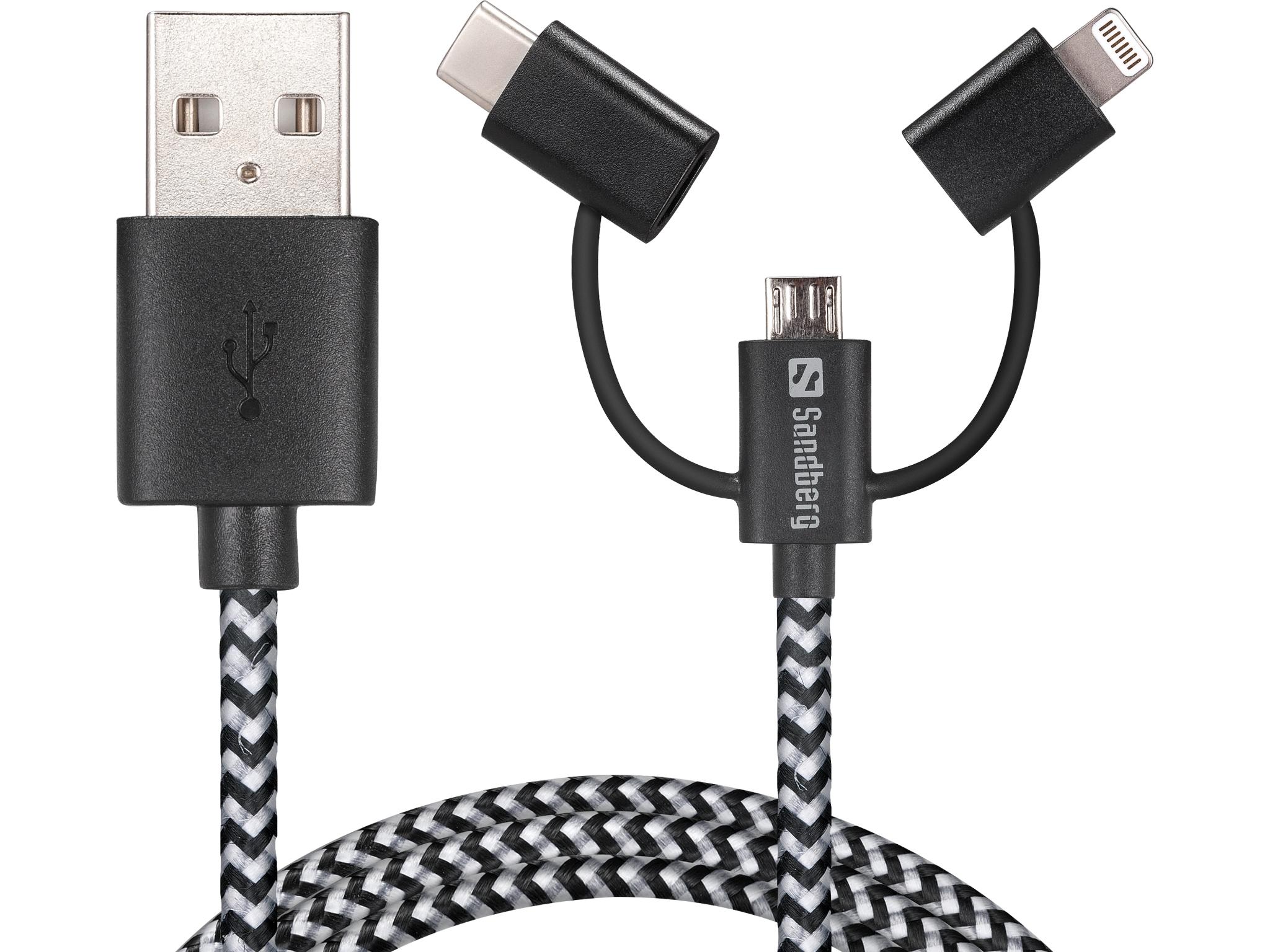 Sandberg Lightning+MicroUSB+USB-C 1m