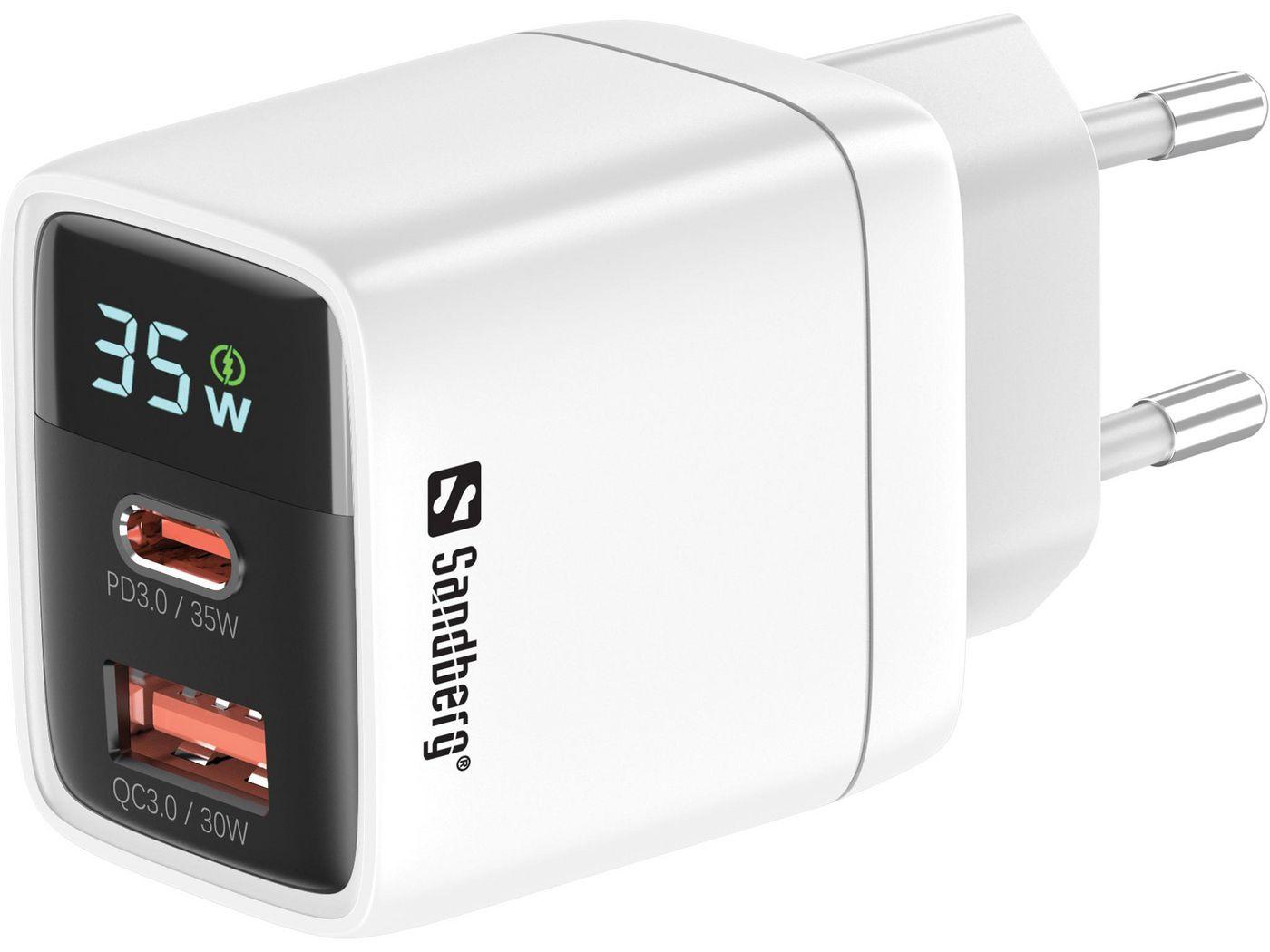 Sandberg 441-52 Caricabatterie per dispositivi mobili Universale Bianco AC Ricarica rapida Interno (2in1 Charger 1xUSB-C 1xUSB