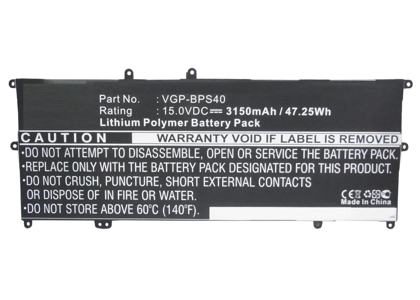 CoreParts MBXSO-BA0041 ricambio per laptop Batteria (Laptop Battery for Sony 47Wh - Li-Pol 15V 3150mAh Black - 47Wh Li-Pol 15V